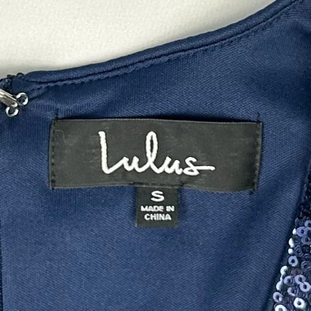Lulus Navy‎ Blue Sequin V-Neck Cap Sleeve Mini Cocktail Dress Womens Small